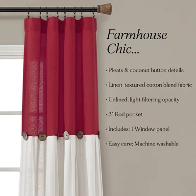 1pc 40"x84" Light Filtering Farmhouse Linen Button Curtain Panel Red - Lush Décor 8 1pc 40"x84" Light Filtering Farmhouse Linen Button Curtain Panel Red - Lush Décor - Image 6