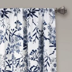 2pk 52"x63" Light Filtering Botanical Garden Curtain Panels Navy Blue - Lush Décor