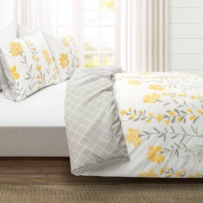 3pc Aprile Cotton Duvet Cover Set Yellow/Gray - Lush Décor 3 3pc Aprile Cotton Duvet Cover Set Yellow/Gray - Lush Décor
