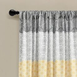 Lush Décor Bohemian Stripe Window Curtain Panels Yellow/Gray 52X84 Set