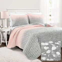 3pc Full/Queen Kids' Glitter Ombre Metallic Print Quilt Set Blush/Gray - Lush Décor: Teen Bedroom Decor Bedding Set -Lush Decor Store GUEST b5edbfa6 99cb 491a 9041 f6bab6769e99
