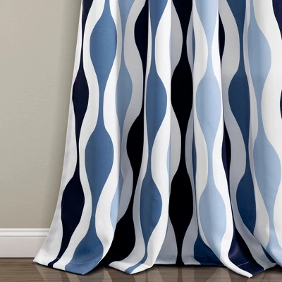 Lush Décor Mid Century Geo Light Filtering Window Curtain Panels Blue/Navy 52X84 Set 4 Lush Décor Mid Century Geo Light Filtering Window Curtain Panels Blue/Navy 52X84 Set - Image 2