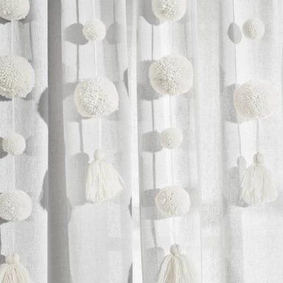 84"x52" Pom-Pom Tassel Linen Light Filtering Window Curtain Panel - Lush Décor 4 84"x52" Pom-Pom Tassel Linen Light Filtering Window Curtain Panel - Lush Décor - Image 2