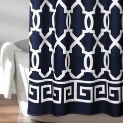 Maze Border Shower Curtain Navy - Lush Décor