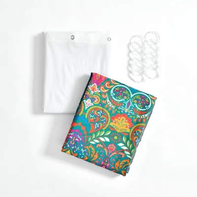 14pc Boho Chic Shower Curtain With Peva Lining And Rings Set Navy - Lush Décor 6 14pc Boho Chic Shower Curtain With Peva Lining And Rings Set Navy - Lush Décor - Image 4