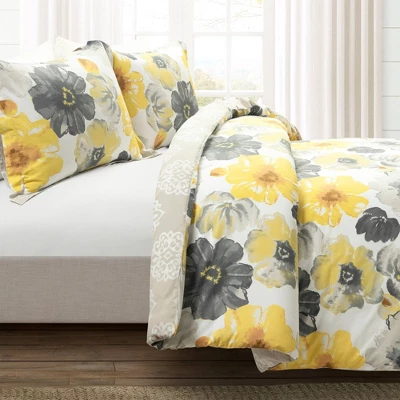 3pc Leah Cotton Duvet Cover Set Yellow/Gray - Lush Décor 3 3pc Leah Cotton Duvet Cover Set Yellow/Gray - Lush Décor