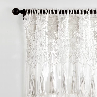 1pc 40"x84" Light Filtering Boho Macrame Tassel Curtain Panel White - Lush Décor