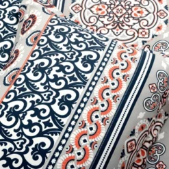 3pc Nesco Stripe Cotton Duvet Cover Set Navy/Coral/Gray - Lush Décor -Lush Decor Store GUEST be67fa1b bfac 4bf9 824f 3ba4ae4406b6