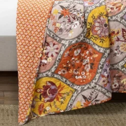 Lush Décor 3pc Bohemian Flower Reversible Oversized Cotton Quilt Set Orange/Lilac -Lush Decor Store GUEST c13a8068 810b 4e71 9908 8d971e008250