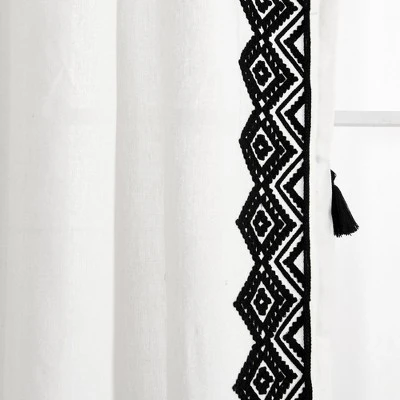 Lush Décor Aztec Diamond Border Tassel Window Curtain Panels Off White/Black Single 52X84 4 Lush Décor Aztec Diamond Border Tassel Window Curtain Panels Off White/Black Single 52X84 - Image 2