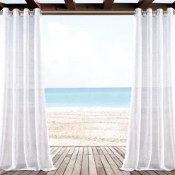 1pc 50"x84" Indoor/Outdoor Sheer Farmhouse Textured Curtain Panel White - Lush Décor