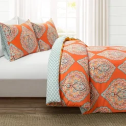 3pc Harley Cotton Duvet Cover Set Tangerine - Lush Décor