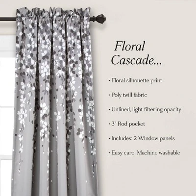 2pk 52"x108" Light Filtering Weeping Flower Curtain Panels Gray - Lush Décor 7 2pk 52"x108" Light Filtering Weeping Flower Curtain Panels Gray - Lush Décor - Image 5