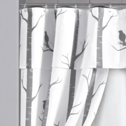 16pc Bird On The Tree Shower Curtain With Peva Lining/Ring Set Gray - Lush Décor