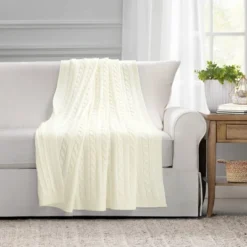 50"x60" Cable Soft Knitted Throw Blanket With Border - Lush Décor