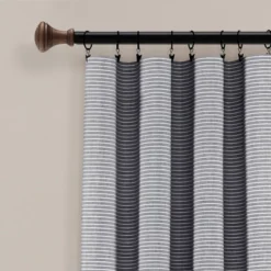 Set Of 2 Farmhouse Button Striped Yarn Dyed Woven Cotton Window Curtain Panels - Lush Décor