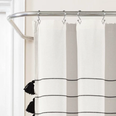 Farmhouse Boho Striped Woven Tassel Yarn Dyed Cotton Shower Curtain Ivory/Black - Lush Décor 3 Farmhouse Boho Striped Woven Tassel Yarn Dyed Cotton Shower Curtain Ivory/Black - Lush Décor