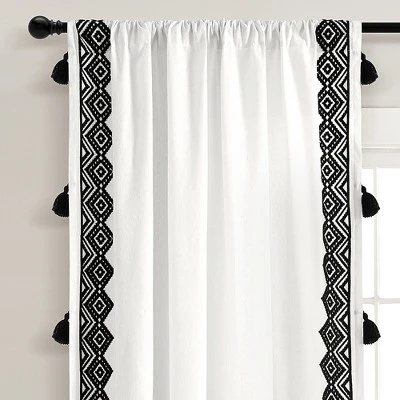 Lush Décor Aztec Diamond Border Tassel Window Curtain Panels Off White/Black Single 52X84 7 Lush Décor Aztec Diamond Border Tassel Window Curtain Panels Off White/Black Single 52X84 - Image 5
