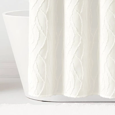 Lush Décor Jacquard Wave Shower Curtain Soft White: Polyester, Buttonhole Top, Machine Washable 5 Lush Décor Jacquard Wave Shower Curtain Soft White: Polyester, Buttonhole Top, Machine Washable - Image 3