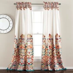 Home Boutique Clara Light Filtering Window Curtain Turquoise/Tangerine Set 52x84+2