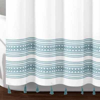 72"x72" Breezy Chic Tassel Jacquard Eco-Friendly Recycled Cotton Shower Curtain Blue - Lush Décor 5 72"x72" Breezy Chic Tassel Jacquard Eco-Friendly Recycled Cotton Shower Curtain Blue - Lush Décor - Image 3