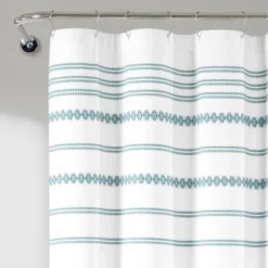 72"x72" Breezy Chic Tassel Jacquard Eco-Friendly Recycled Cotton Shower Curtain Blue - Lush Décor